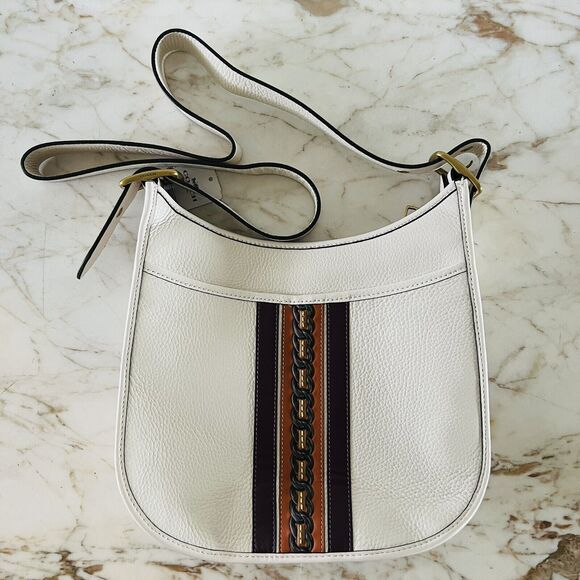 COACH Emery Chalk Multi Pebble Leather Crossbody Bag With Varsity Stripe - Picture 1 of 13
